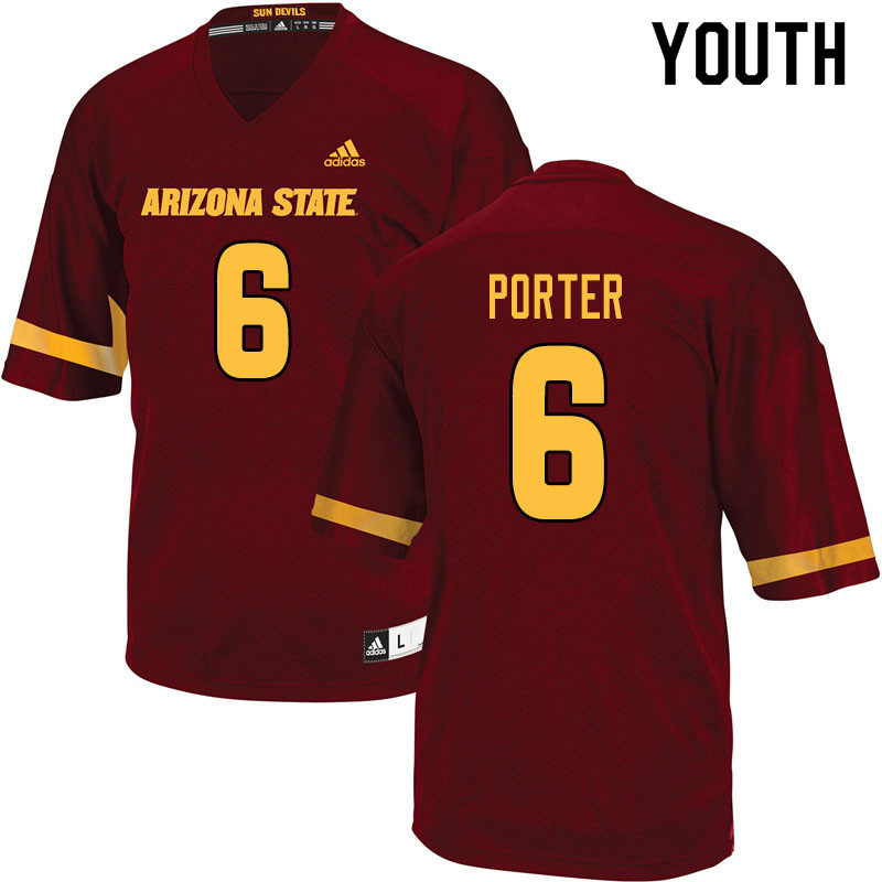 Youth #6 Geordon Porter Arizona State Sun Devils College Football Jerseys Sale-Maroon